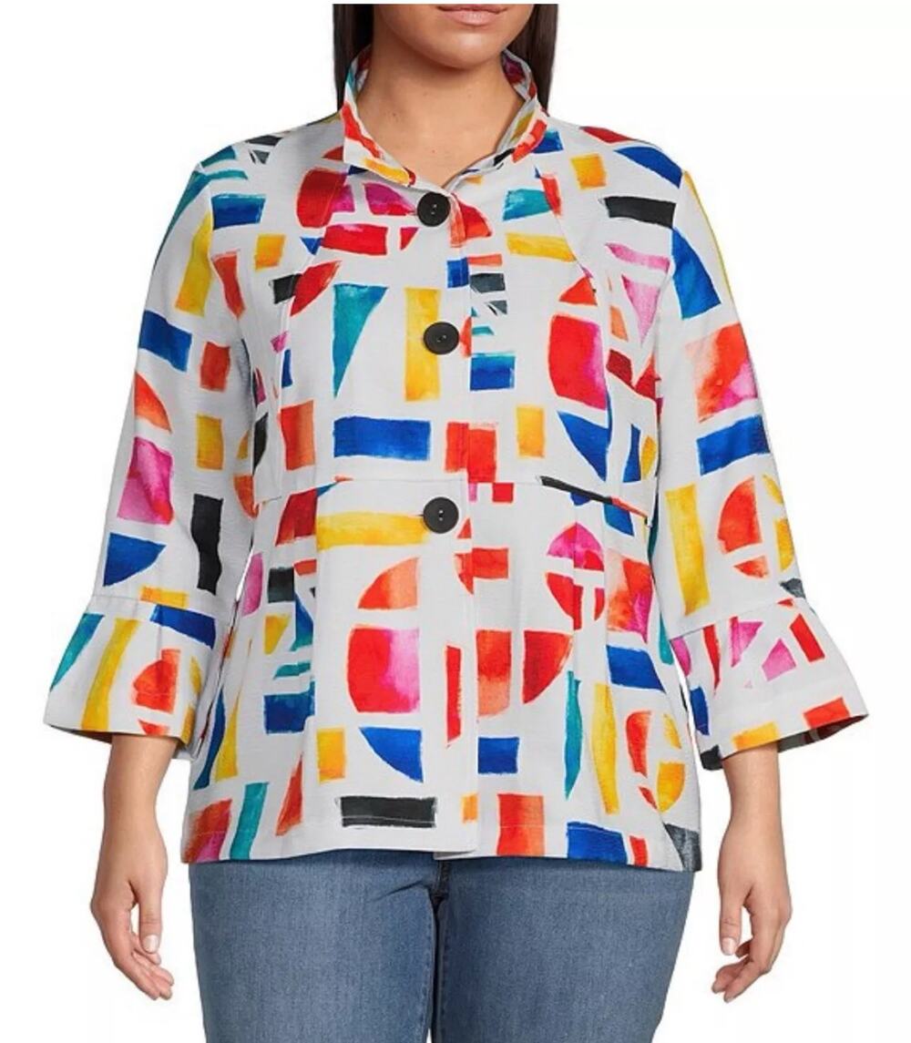 New Ali Miles Textured Abstract Print Wire Collar Tunic Top Shirt Plus Sz 1X